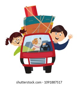 travel by car, a trip, a journey crossing. vector