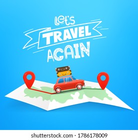 Travel by car vector concept with map