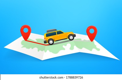 Travel by car vector concept with map