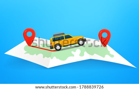 Travel by car vector concept with map