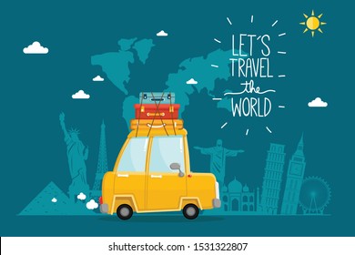 Travel by car. World Travel. Planning summer vacations. Tourism and vacation theme.