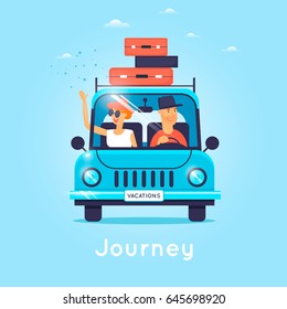 Travel By Car. World Travel. Planning Summer Vacations. Tourism And Vacation Theme. Flat Design Vector Illustration.