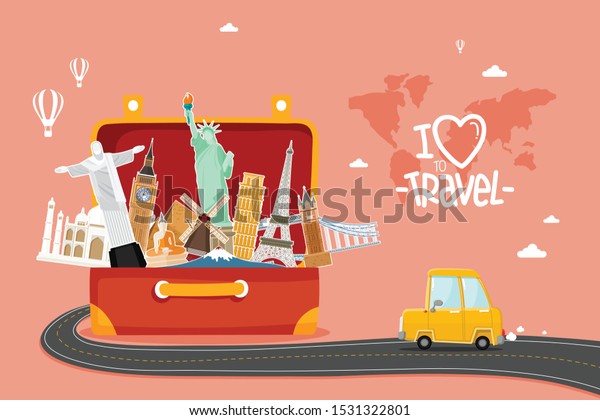 Travel by car. World Travel. Planning\
summer vacations. Tourism and vacation\
theme.