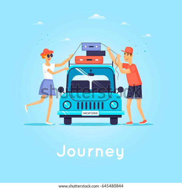 Travel\
by car. World Travel. Planning summer vacations. Tourism and\
vacation theme. Flat design vector\
illustration.