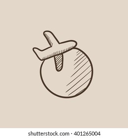 Travel by plane sketch icon.