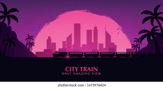 Travel by Train. Railway with beautiful outdoor landscape. Travel Concept