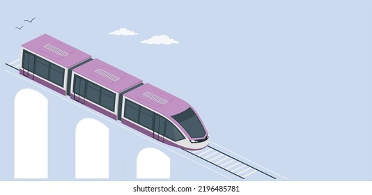 Travel by train. Vector illustration for your design and Infographic template. the train is traveling along the bridge. Vector illustration with bridge and train