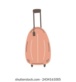 Travel cabin luggage vector illustration. Hand drawn round suitcase with label in doodle style. Isolated object on white background.