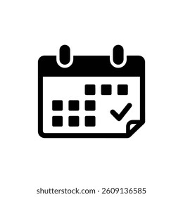 Travel Calendar Black Filled Icon with Month View and Check Mark