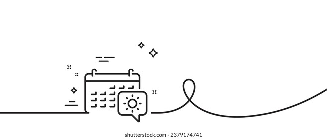 Travel calendar line icon. Continuous one line with curl. Trip planning sign. Holidays symbol. Travel calendar single outline ribbon. Loop curve pattern. Vector