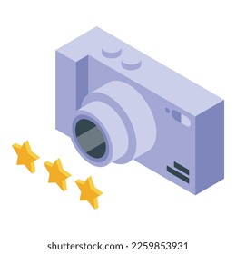 Travel camera icon isometric vector. Laptop work. Digital downshifting