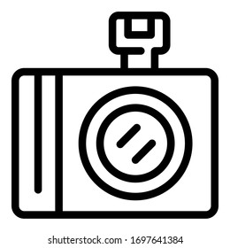 Travel camera icon. Outline travel camera vector icon for web design isolated on white background