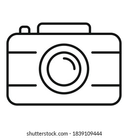 Travel camera icon. Outline travel camera vector icon for web design isolated on white background