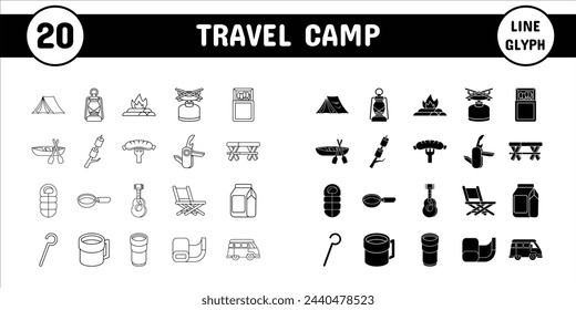 
Travel Camp Line Glyph Vector Illustration Icon Sticker Set Design Materials