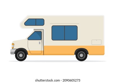 Travel camper van. RV camper for vacation. Camping car, mobile home. Vector illustration