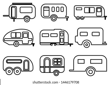 Travel Camper Van Vector Illustration Outline