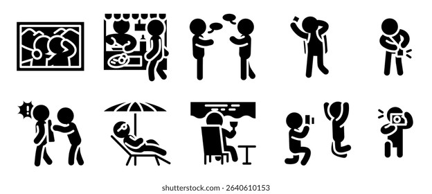 Travel and camping activity icon set. Solid style