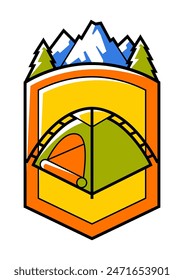 Travel camping badge. Tourist equipment for survival in outdoor.