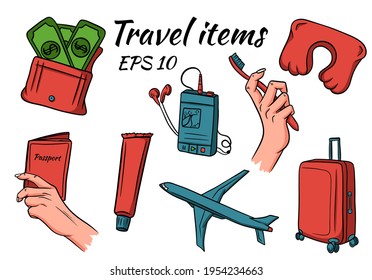 Travel and camping items. Vector set