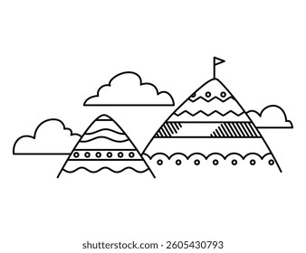 Travel camping mountain line icon. Vector Monochrome Line Art Leisure Icon