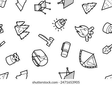 Travel camping pattern. Tourist equipment for survival in outdoor.