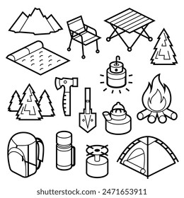 Travel camping set. Tourist equipment for survival in outdoor.