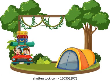 Travel camping theme with blank banner isolated on white background illustration