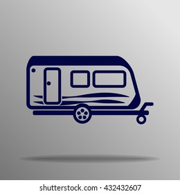 Travel camping trailer car blue on a gray background