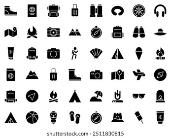 Travel, Camping and vacation icon symbol vector template collection