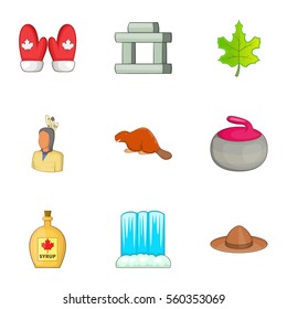 Travel to Canada icons set. Cartoon illustration of 9 travel to Canada vector icons for web