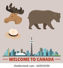 Travel canada traditional objects country tourism design national symbol vector illustration.