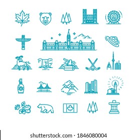 Travel Canada traditional objects. Vector icons