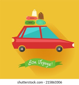 Travel car. Cartoon vector illustration in flat design. 