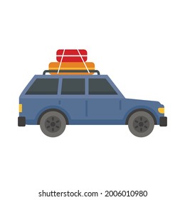 Travel car icon. Flat illustration of travel car vector icon isolated on white background