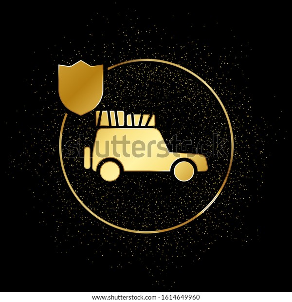 travel, car, insurance gold icon. Vector\
illustration of golden particle\
background.