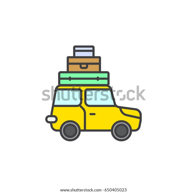 Travel car\
with luggage on the top flat line\
icon.