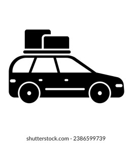 Travel car solid icon, Summer trip concept, Car rides on picnic sign on white background, automobile with boxes on roof icon in glyph style for mobile concept, web design. Vector graphics