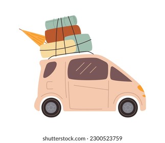 Travel car with suitcases and bags vector