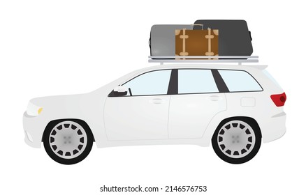 Viaje en coche con maletas. vector