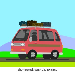 Travel car Vector illustration in cartoon style.