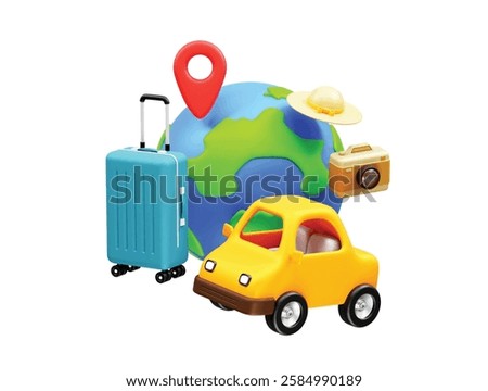 Travel car and travel to the world icon 3d illustration