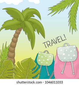 Travel card with palm and backpack