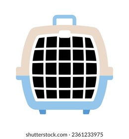 Travel carrier box for pets. Plastic transport box-cage for cat or little dog. Front view. Flat vector icon. Minimalist isolated illustration