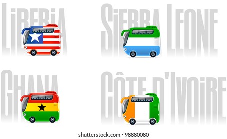 Travel cartoon icons: buses (set #21 )