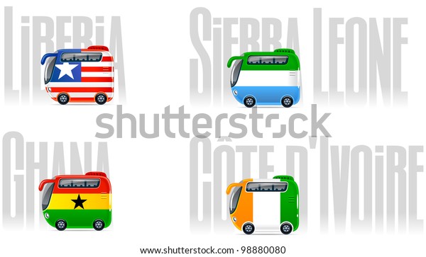 Travel cartoon icons:
buses (set #21 )