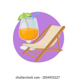 Travel Chair Cocktail Emoji Icon Illustration. Holiday Relax Vector Symbol Emoticon Design Doodle Vector.