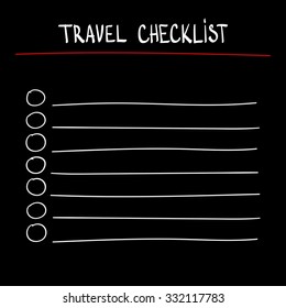 travel checklist at black background.Lines with check boxes. checklist for note. consent. check mark. 