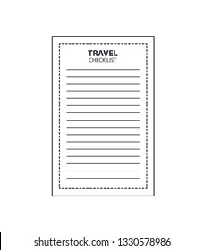 Travel checklist.
Black gray linear icon on isolated white background.