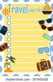 Travel Checklist, Colorful Summer Template To Plan Trips Or Vacations