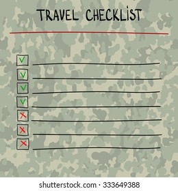 travel checklist. Lines with check boxes. checklist for note. consent. check mark. 
